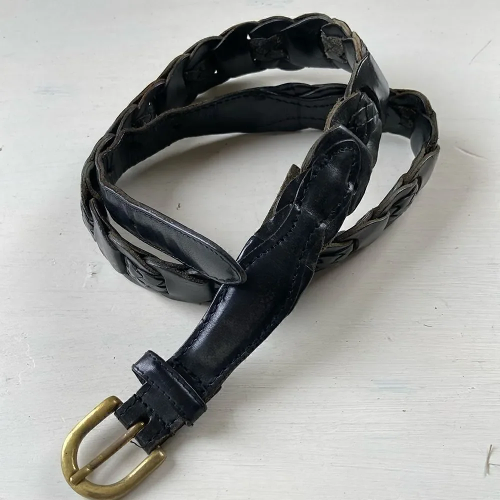 Vintage Lawton Harbor Black Genuine Leather Western Braided Belt